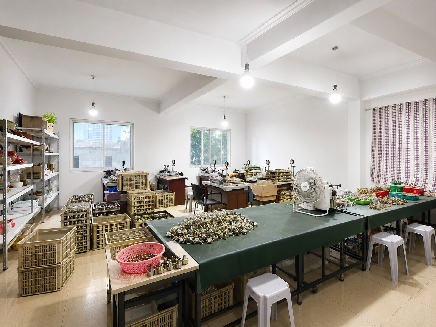 Gauge assembly workshop with quality inspection stations